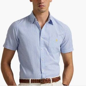 Ralph Lauren Button Down Shirt Mens 4XB Blue White Striped Seersucker Classic